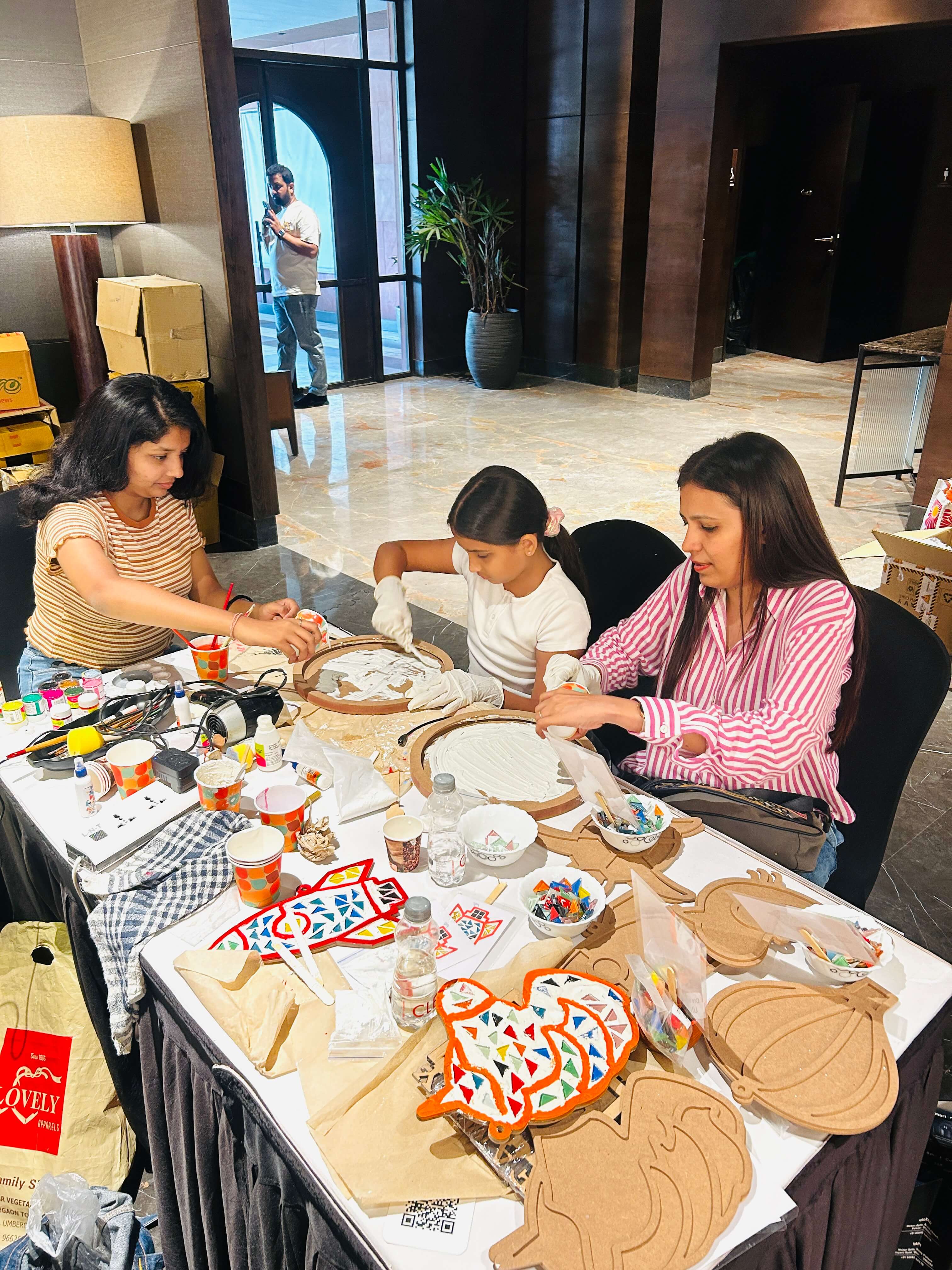 A close-up of colorful materials for the mosaic art workshop