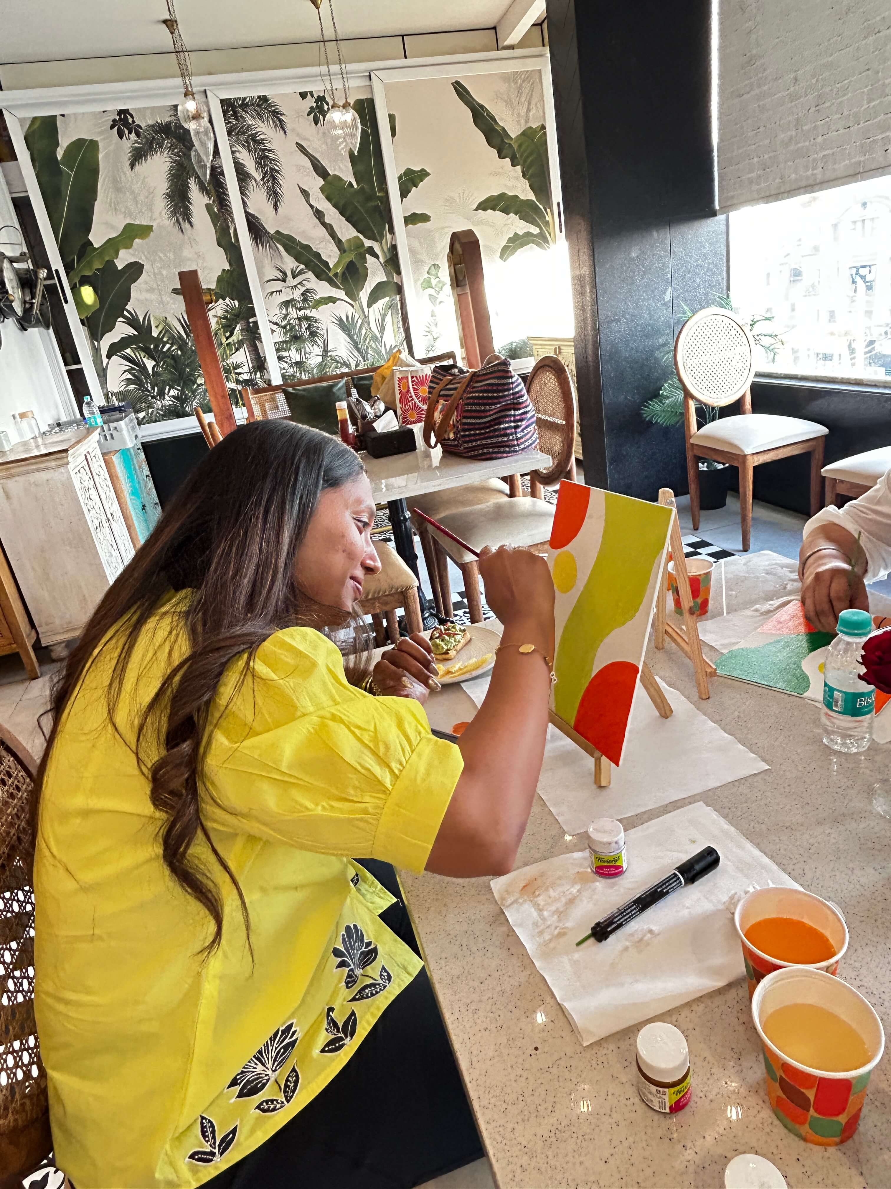 A completed Boho art canvas with detailed patterns and textures