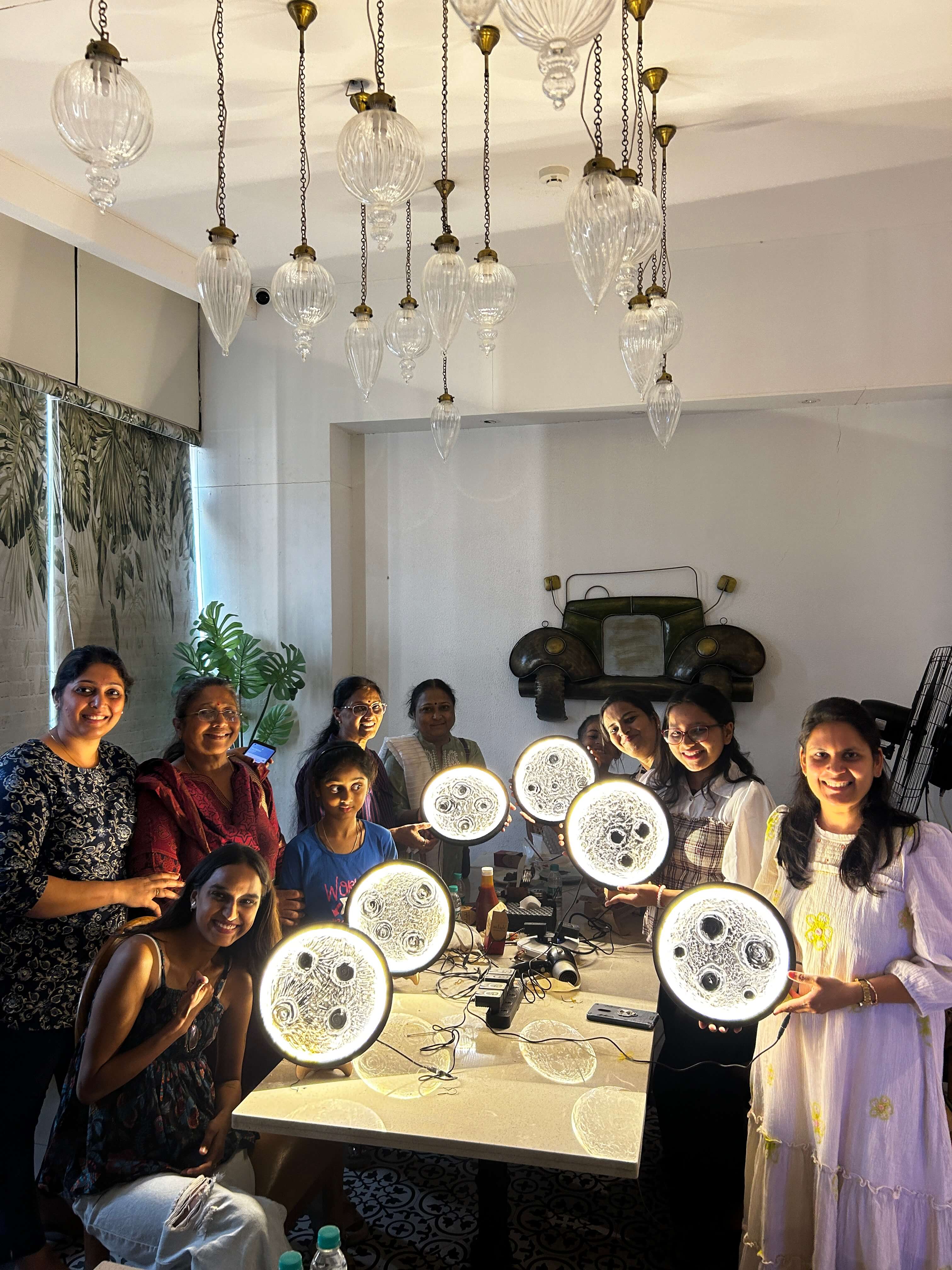 Close-up of a handcrafted moon lamp showcasing its detailed surface