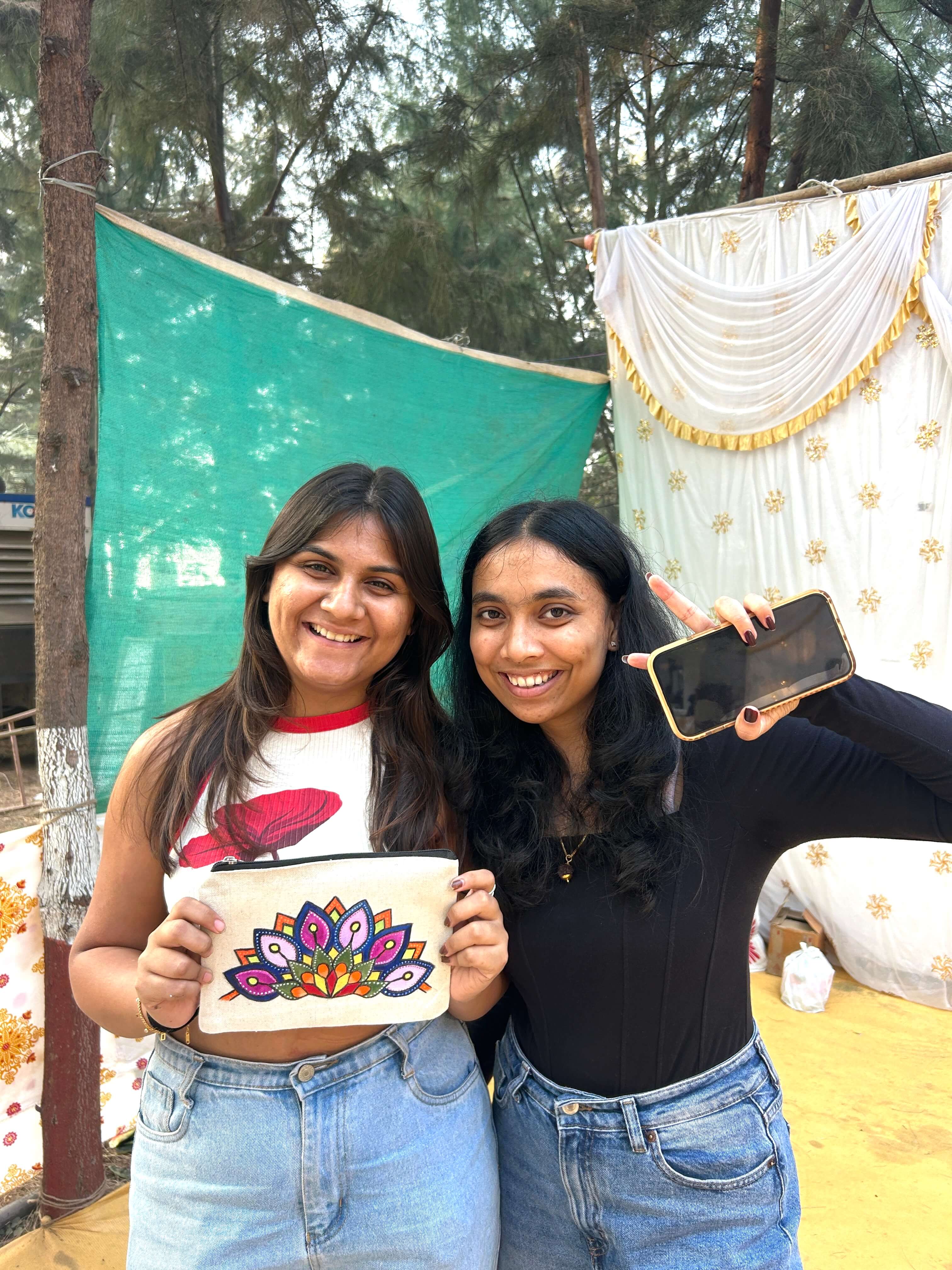 A tote pouch featuring a creative and artistic floral painting